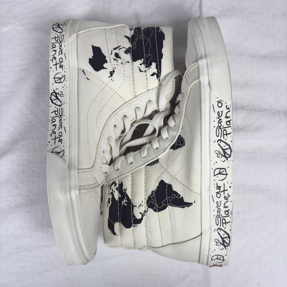 Vans Sk8-Hi Save Our Planet Reissue White World Map Sneakers Mens 7.5 Womens 9 - Picture 3 of 12